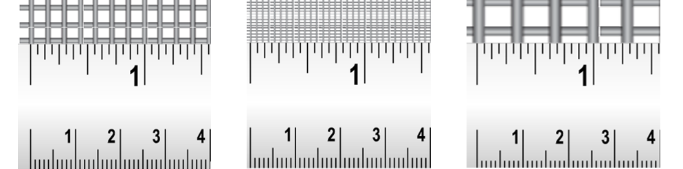 Measuring from center to center of wires; 8×8 Count Mesh, 20×20 Count Mesh, and 4×4 Count Mesh
